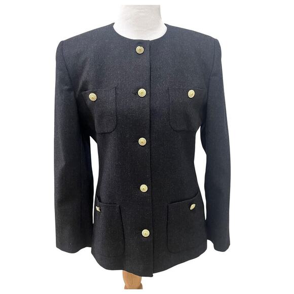 Vintage Saville Blazer Womens 10 Gray Wool Gold Button Made USA Structured 80s - Picture 1 of 10